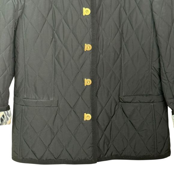 Salvatore Ferragamo Size 8 Black Logo Snap Quilted Zebra Print Lined Jacket - Picture 3 of 9